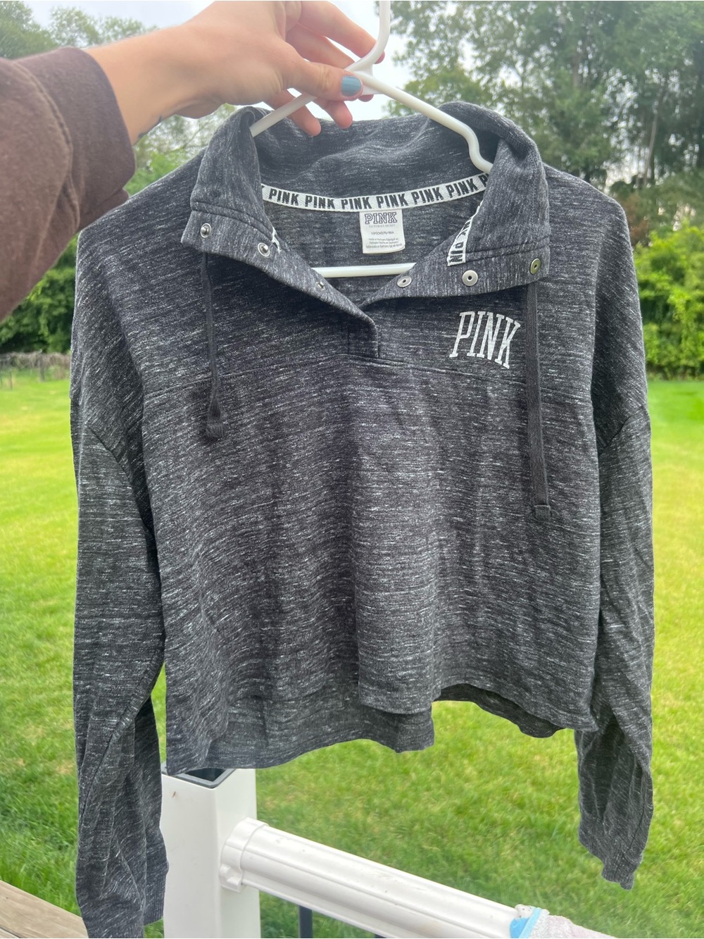 PINK Victoria’s Secret Charcoal Heathered Snap-Neck Pullover Sweatshirt S